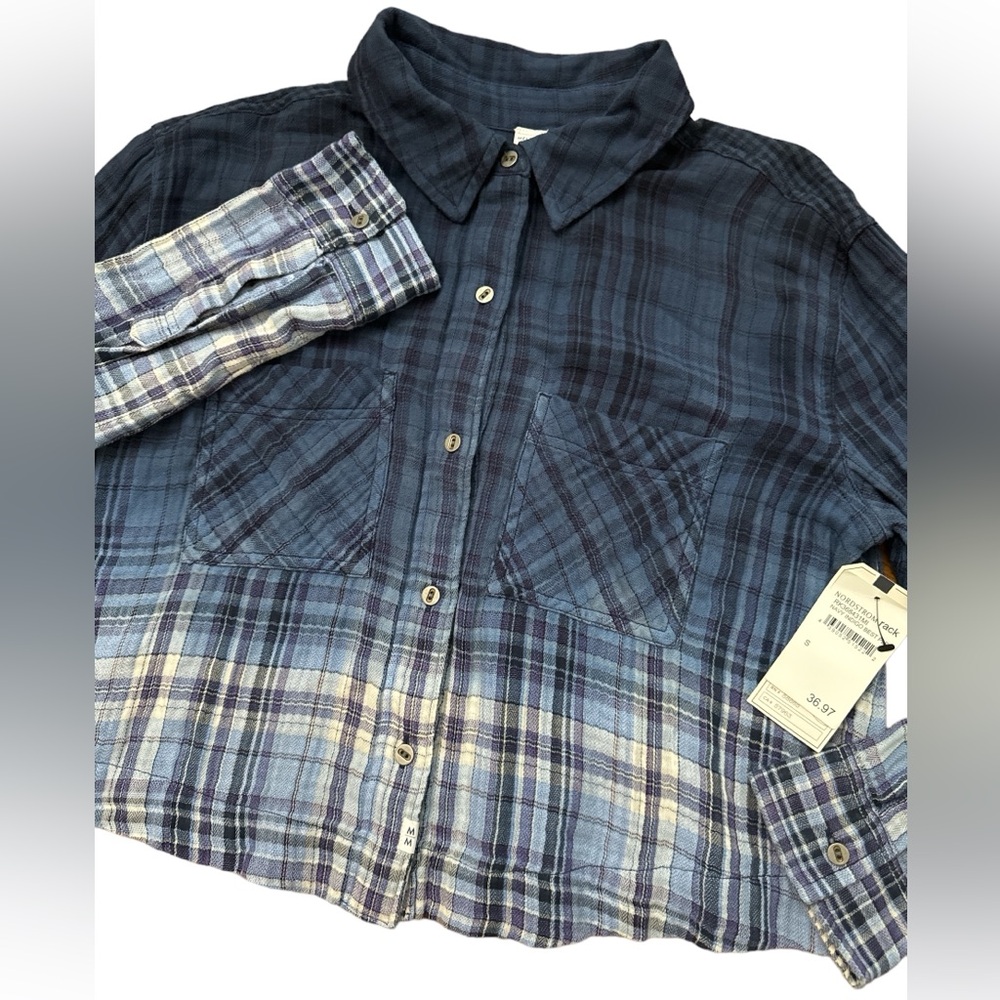 Melrose and Market Cotton Plaid Crop Ombre Button Down Small NWTS Nordstrom Rack